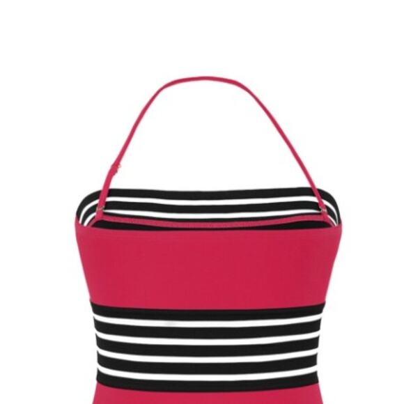 Hilor Brand Women's XXL (16) Red & Black Tummy Control Halter Swimsuit Bandeau - Picture 3 of 7